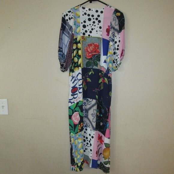 Desigual Patchwork Poof Sleeve Button Front Midi Dress sz XS Rose Tattoo Seer - Picture 4 of 6